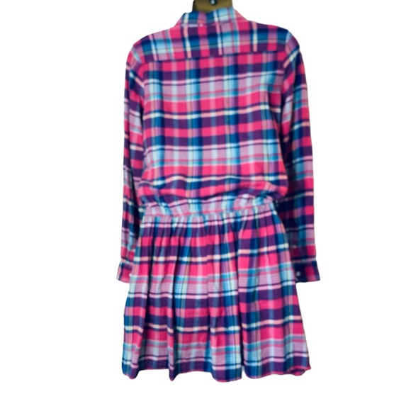 Polo Ralph Lauren hot pink navy plaid flannel long sleeve button up mini dress S - Picture 5 of 12